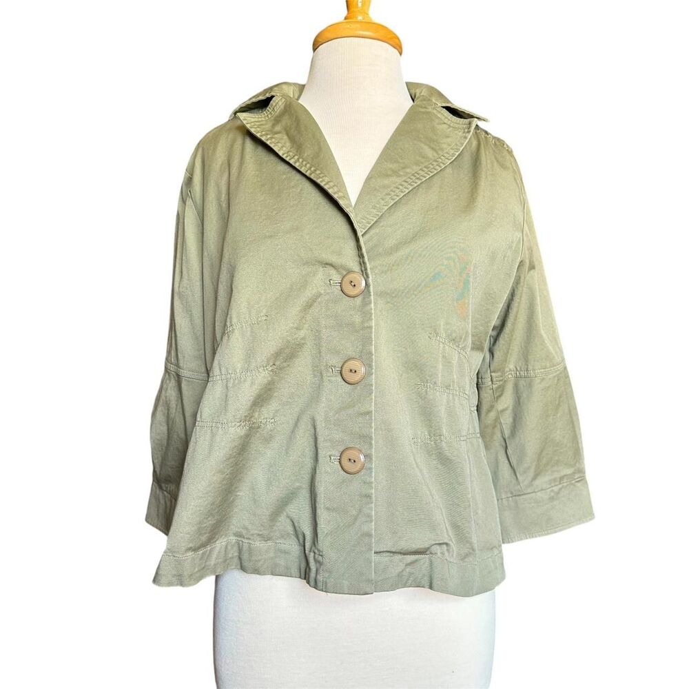 Joan Rivers Olive Green Button‎ Front Utility Jacket Sz L Military Cottagecore
